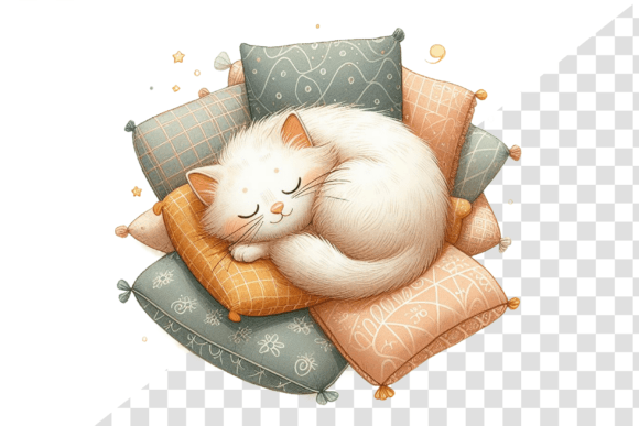 Download Cozy Cat Nap Watercolor Clipart - Cozy Collection
