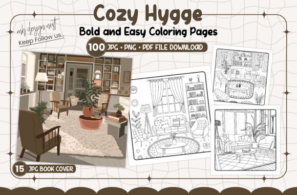 Download Cozy Hygge Bold and Easy Coloring Pages - Cozy Collection