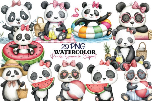 Download Watercolor Panda Summer Clipart Bundle - Premium Bundle