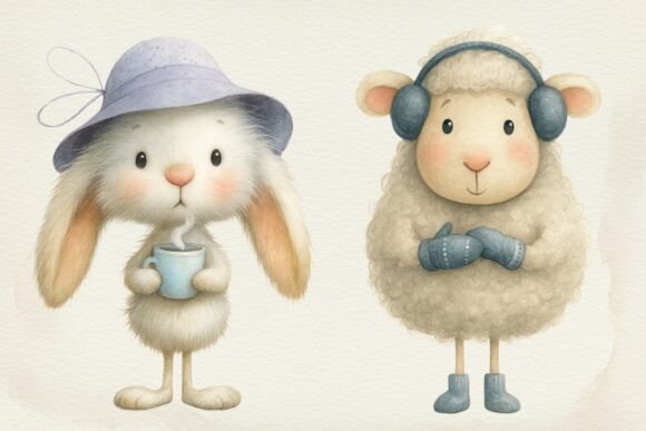 Download Cozy Winter Bunny &amp; Sheep PNG - Cozy Collection