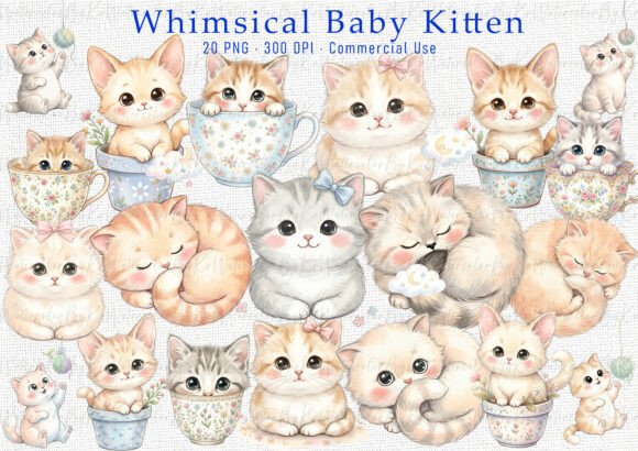 Download Whimsical Baby Kitten Clipart Bundle PNG - Kitten Collection