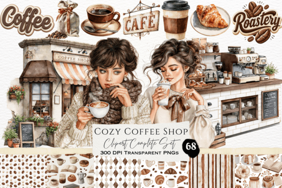 Download Cozy Coffee Shop Watercolor Clipart Set - Cozy Collection