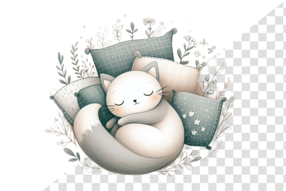 Download Cozy Cat Nap Watercolor Clipart - Cozy Collection