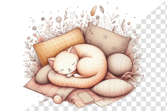 Download Cozy Cat Nap Watercolor Clipart - Cozy Collection