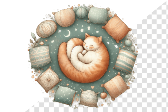 Download Cozy Cat Nap Watercolor Clipart - Cozy Collection