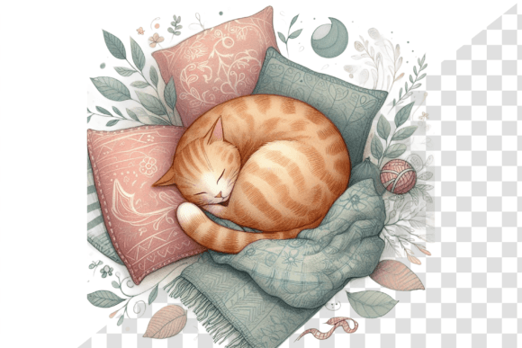 Download Cozy Cat Nap Watercolor Clipart - Cozy Collection
