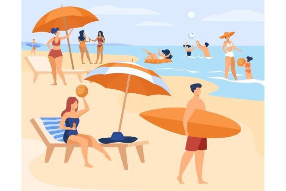 Download People Resting on Sea Beach in Summer. W - Premium Bundle