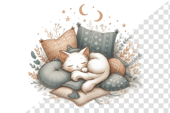 Download Cozy Cat Nap Watercolor Clipart - Cozy Collection