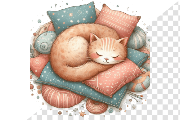 Download Cozy Cat Nap Watercolor Clipart - Cozy Collection