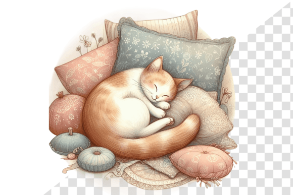 Download Cozy Cat Nap Watercolor Clipart - Cozy Collection
