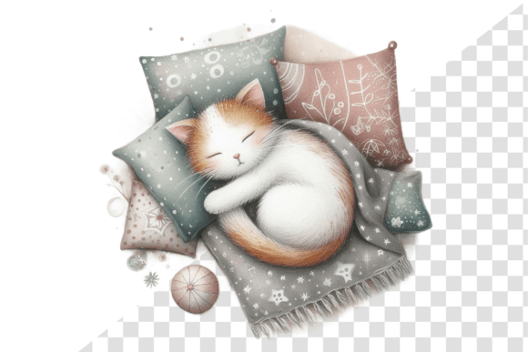 Download Cozy Cat Nap Watercolor Clipart - Cozy Collection