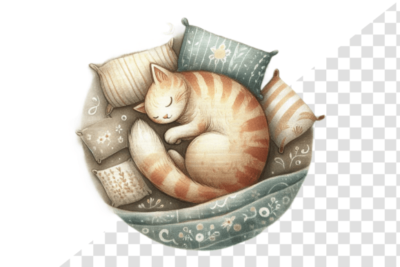 Download Cozy Cat Nap Watercolor Clipart - Cozy Collection