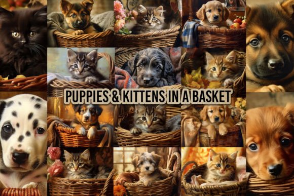 Download Vintage Puppies and Kittens in a Basket - Kitten Collection