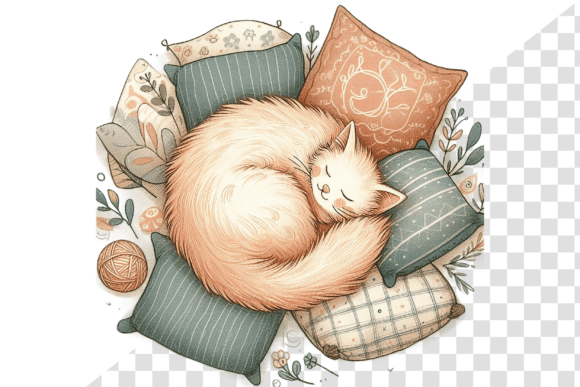 Download Cozy Cat Nap Watercolor Clipart - Cozy Collection